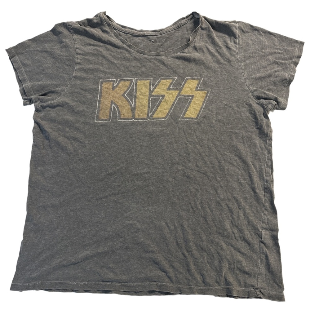 FREE PEOPLE women's grey kiss band graphic thin oversized tee, M-L.